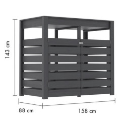 Cache poubelle en bois gris terre - 2x240L - bac à plantes intégré de 110L - Karibu