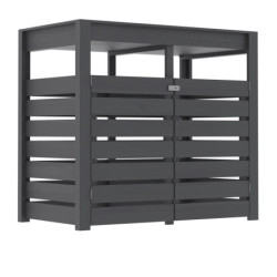 Cache poubelle en bois gris terre - 2x240L - bac à plantes intégré de 110L - Karibu