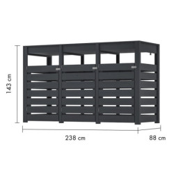 Cache poubelle en bois gris terre - 3x240L - bac à plantes intégré de 170L - Karibu