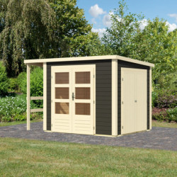 Abri de jardin multifonctions en bois gris terre 6m² avec armoire intégrée – Karibu