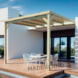 Pergola adossée en bois massif traité et toit semi-couvert 300x300cm Montpellier – Maderland