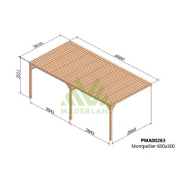 Pergola adossée en bois massif traité et toit semi-couvert 600x300cm Montpellier – Maderland