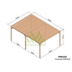 Pergola en bois massif traité et toit semi-couvert 600x400cm Toulouse – Maderland