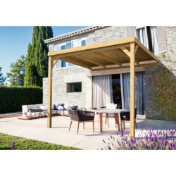 Pergola adossée en bois massif traité et toit en bois 400x400cm RENNES – Maderland