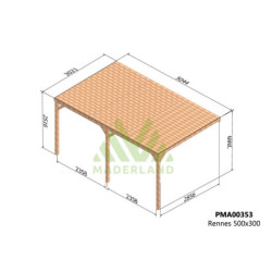 Pergola adossée en bois massif traité et toit en bois 500x300cm RENNES – Maderland