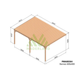 Pergola adossée en bois massif traité et toit en bois 600x400cm RENNES – Maderland