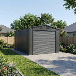 Garage métal anthracite 15,14m² porte enroulable anthracite + kit d'ancrage X-METAL