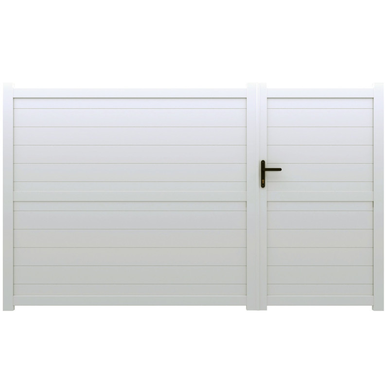 Portail battant asymétrique prêt à poser en aluminium 350x180cm HORACE - coloris blanc - X-METAL