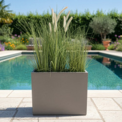 Bac à plantes rectangulaire haut en fibre de terre 40x20xH.50cm ciment - FiberPlants