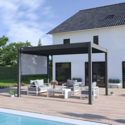 Pergola bioclimatique autoportante en alu anthracite - lames anthracites - 3x4m Ombrea VS