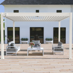 Pergola bioclimatique autoportante en alu blanc - lames blanches - 3x4m Ombrea VS