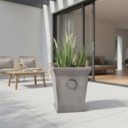 Bac à plantes carré haut en fibre de terre 32x32xH.50cm ciment - FiberPlants