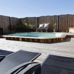 Piscine bois octogonale 335x485cm - liner bleu - Caraïbes - UBBINK