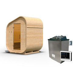 Sauna d'extérieur 2 à 4 places - parois 38mm - porte en verre - poêle avec ctrl externe - Asymétrique 1 - KARIBU