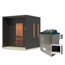 Sauna d'extérieur 2 à 4 places - parois 73mm - bois couleur noir - poêle ctrl externe - Arcadia - KARIBU