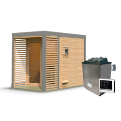 Sauna d'extérieur 2 à 4 places - parois 38mm - avec terrasse - poêle ctrl externe - Ares 1 - KARIBU	