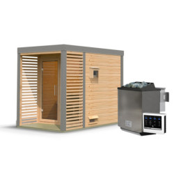 Sauna d'extérieur 2 à 4 places - parois 38mm - avec terrasse - poêle Easy Bio ctrl externe - Ares 1 - KARIBU