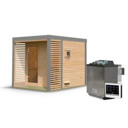Sauna d'extérieur 4 à 5 places - parois 38mm - avec terrasse - poêle Easy Bio ctrl externe - Ares 2 - KARIBU