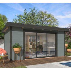 Bureau de jardin en bois gris 14,85m² Lydia - madriers 28mm - WhiteWood