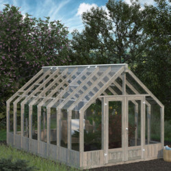 Serre de jardin 14,5m² Emilia en bois traité et verre trempé - Palmako