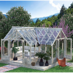 Serre de jardin 22,9m² Emilia en bois traité et verre trempé - Palmako