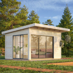 Bureau de jardin en bois brut 11,7m² Andrea - madriers 44mm - Palmako