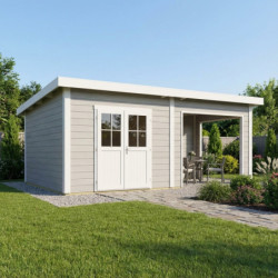 Abri de jardin + terrasse toit monopente en bois composite 28mm gris clair 16,8m² PREMIUM - Woodlife Garden