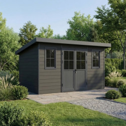 Abri de jardin en bois composite 28mm gris foncé et anthracite 12m² PREMIUM toit monopente - Woodlife Garden