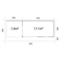 Bureau de jardin en bois brut 17,85m² Andrea avec terrasse 9,09m² - madriers 44mm - Palmako