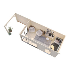 Bureau de jardin en bois brut 17,85m² Andrea avec terrasse 9,09m² - madriers 44mm - Palmako