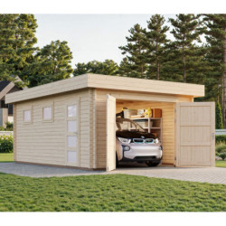 Garage en bois brut 19,8m² Rasmus - madriers 44mm - porte en bois - Palmako