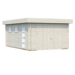 Garage en bois brut 19,8m² Rasmus - madriers 44mm - porte en bois - Palmako