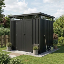 Abri de jardin en acier galvanisé Kosto 5,29m² gris foncé + kit d'ancrage - X-Métal