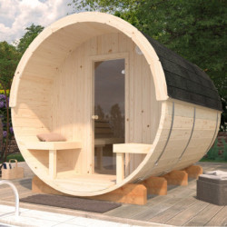 Sauna tonneau Anita - 4 à 6 places - bois massif 42mm - poêle inclus - Palmako