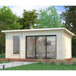 Sauna Sanna avec grand vestibule en double vitrage - 2 à 4 places - bois massif 44mm - poêle inclus - Palmako