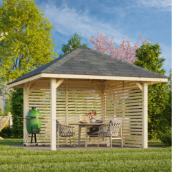 Kiosque de jardin en bois brut 9m² Bianca - madriers 28mm - Palmako