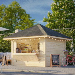 Stand de vente en bois brut 9m² Bianca - madriers 28mm - Palmako