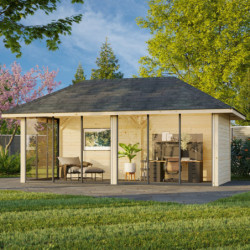 Pavillon de jardin en bois brut 17,64m² Bianca - madriers 28mm - Palmako