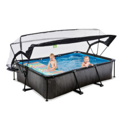 Piscine hors sol rectangulaire Black Wood 300x200x65cm avec pompe filtrante et dôme – Exit Toys