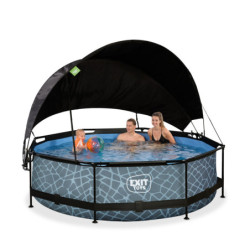 Piscine hors sol ronde Stone ø300x76cm avec pompe filtrante et voile d'ombrage – Exit Toys