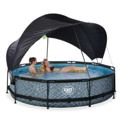 Piscine hors sol ronde Stone ø360x76cm avec pompe filtrante et voile d'ombrage – Exit Toys