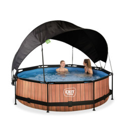 Piscine hors sol ronde Wood ø300x76cm avec pompe filtrante et voile d'ombrage – Exit Toys