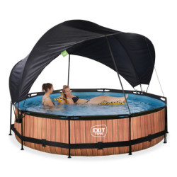 Piscine hors sol ronde Wood ø360x76cm avec pompe filtrante et voile d'ombrage – Exit Toys