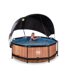 Piscine hors sol ronde Wood ø244x76cm avec pompe filtrante et voile d'ombrage – Exit Toys