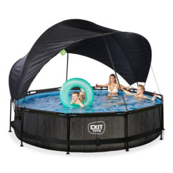 Piscine hors sol ronde Black Wood ø360x76cm avec pompe filtrante et voile d'ombrage – Exit Toys