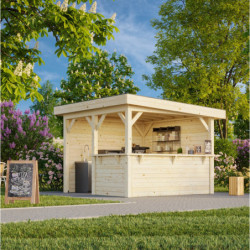 Pavillon de jardin en bois brut 9m² Lenna - madriers 28mm - Palmako