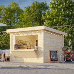 Stand de vente en bois brut 9m² Lenna - madriers 28mm - Palmako