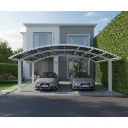 Carport double 30m² en aluminium laqué blanc et polycarbonate transparent EAGLE - X-METAL