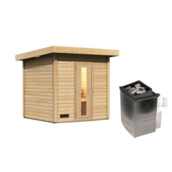 Sauna d’extérieur en bois brut Hytti 2 - 4 places 38mm - poêle 9KW ctrl intégré - KARIBU
