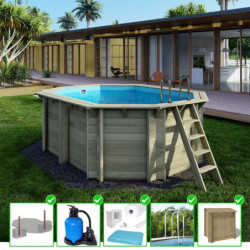 Piscine en bois Nemo 430x300cm - H.131cm - coffre de filtration - fixations à sceller - Altanka